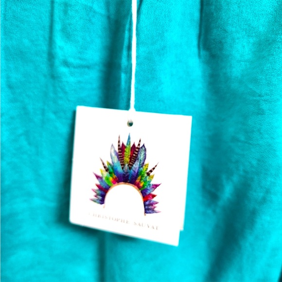 Christophe Sauvat Southwest Boho Turquoise Embroidery Western Open Shoulder Top - Picture 6 of 7